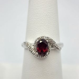 Sterling Silver Garnet and Diamond Accent Avon Ring Size 6 Valentines Day Gift